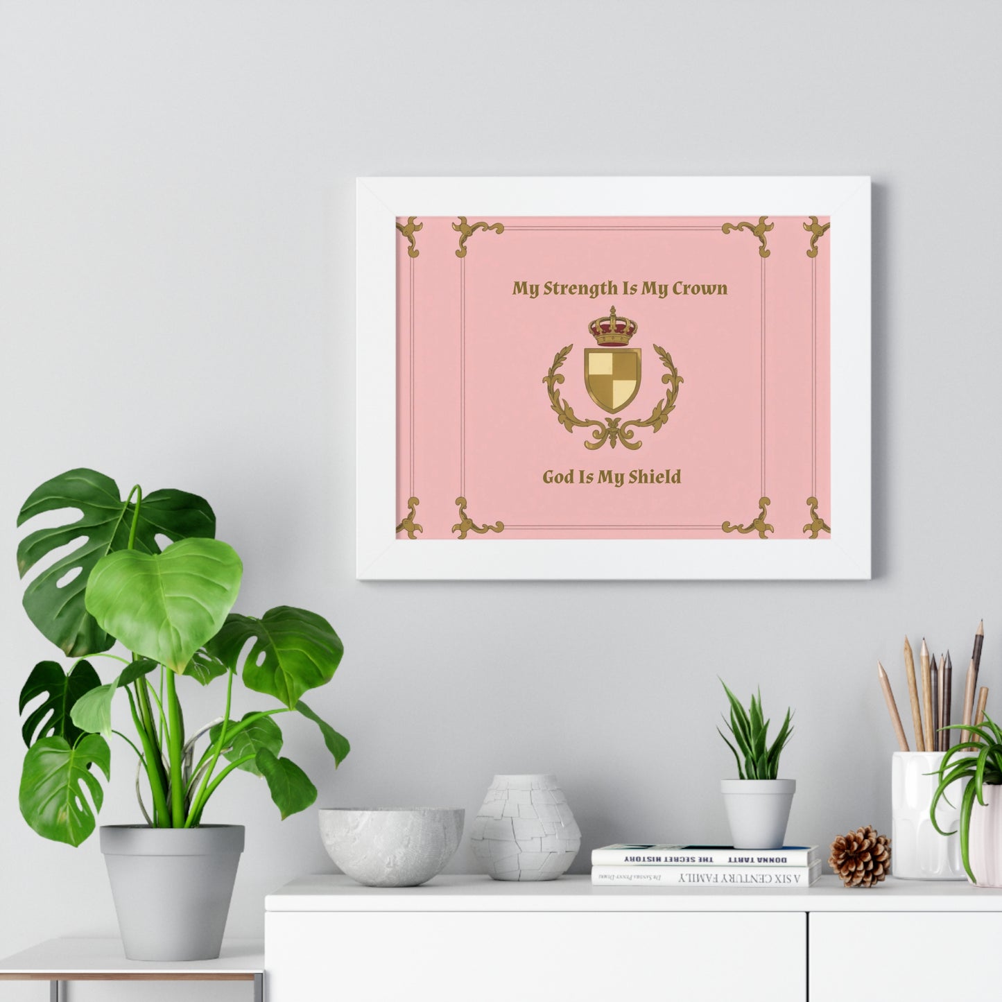 Crest & Crown Spiritual Quote Empowering Framed Poster, Inspirational Wall Art, Crown Design, Home Decor, Motivational Gift, Bible Verse Decoration