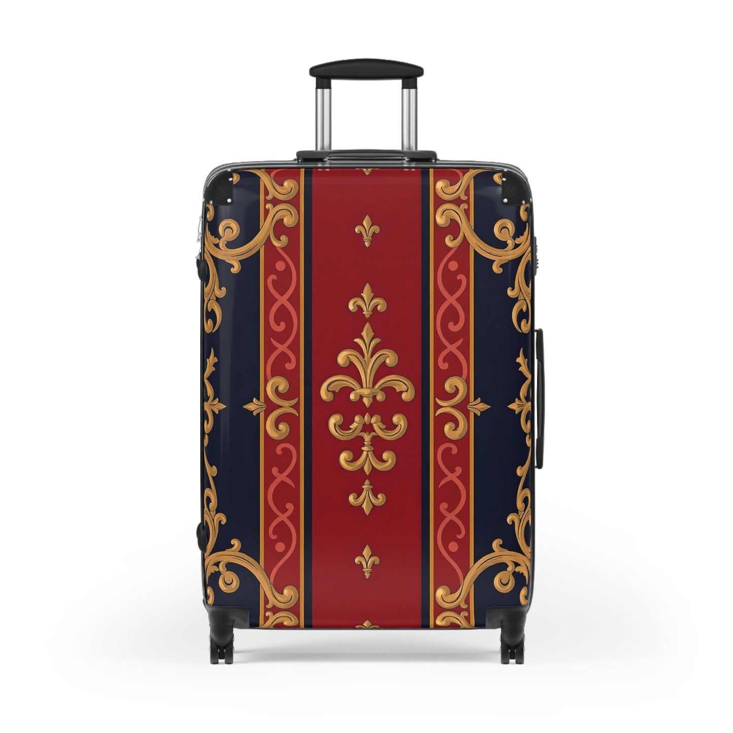 Elegant Travel Suitcase - Stylish Luggage for Jetsetters, Vacationers, Business Travel, Holidays, Gift Idea - Midnight Blue & Dusk Red Gold Baroque