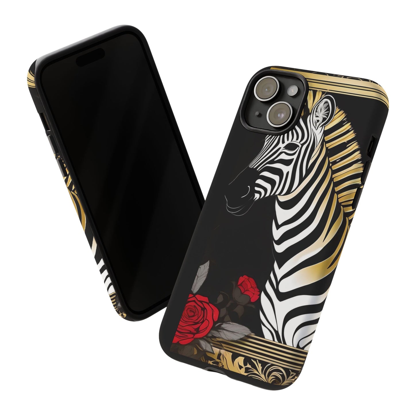 Phone Case - Elegant Zebra & Roses Design