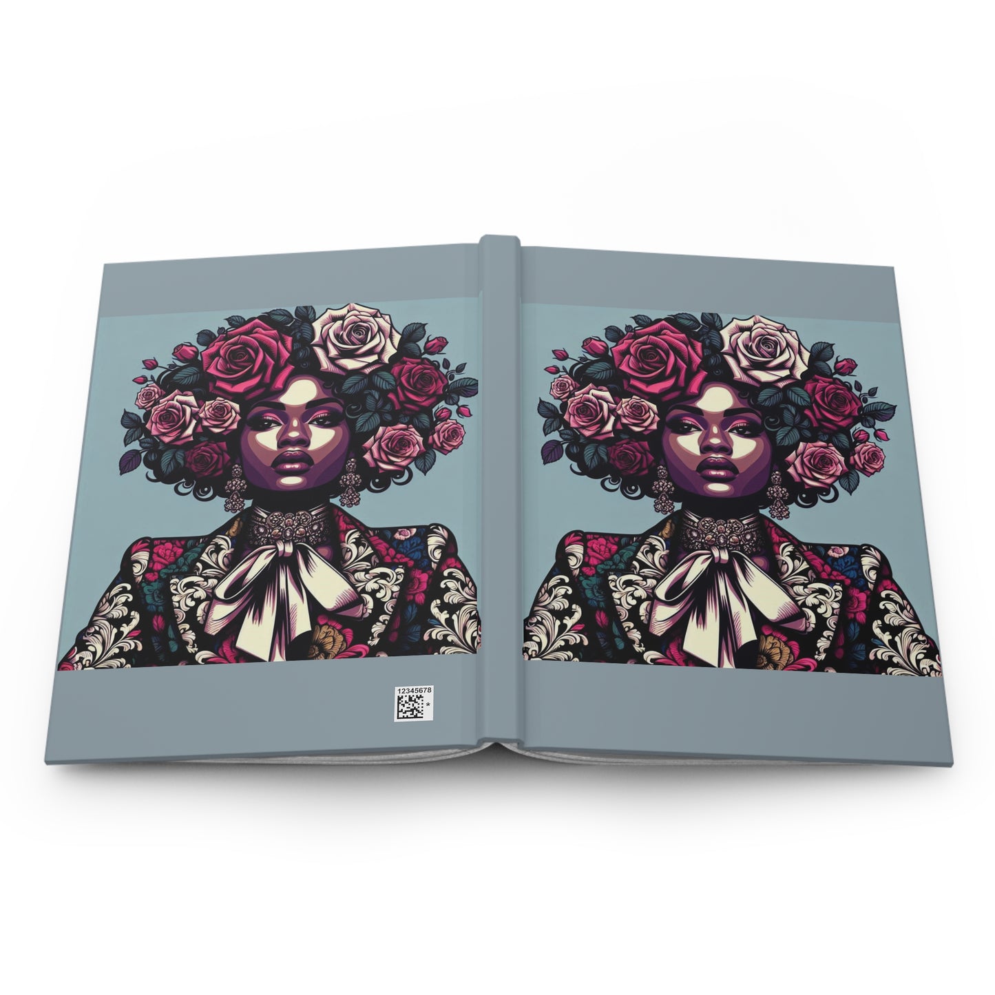 Elegant Hardcover Journal - Stylish Writing Notebook - Lady In Damask Suit & Roses Design