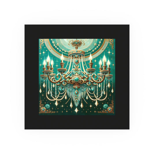 Chic Chandelier Art Print, Luxurious Wall Decor, Vintage Elegance, Home Decoration, Gift for Art Lovers - Green & Gold Jeweled Chandelier