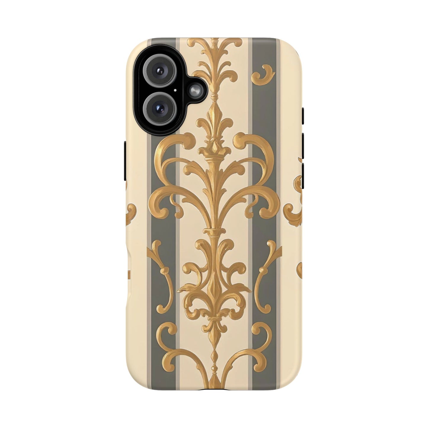Elegant Floral Motif Phone Case - Tough Cases with Vintage Design - Dusk Olive Striped Gold Damask