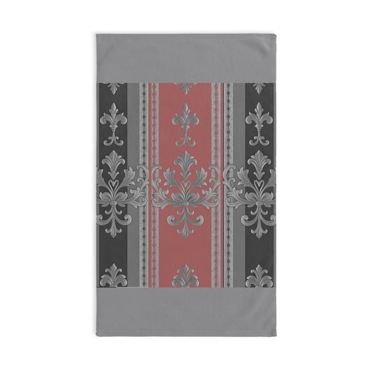 Elegant Vintage Hand Towel with Ornate Design | Luxe Bathroom Decor - Gray & Mauve Striped Baroque