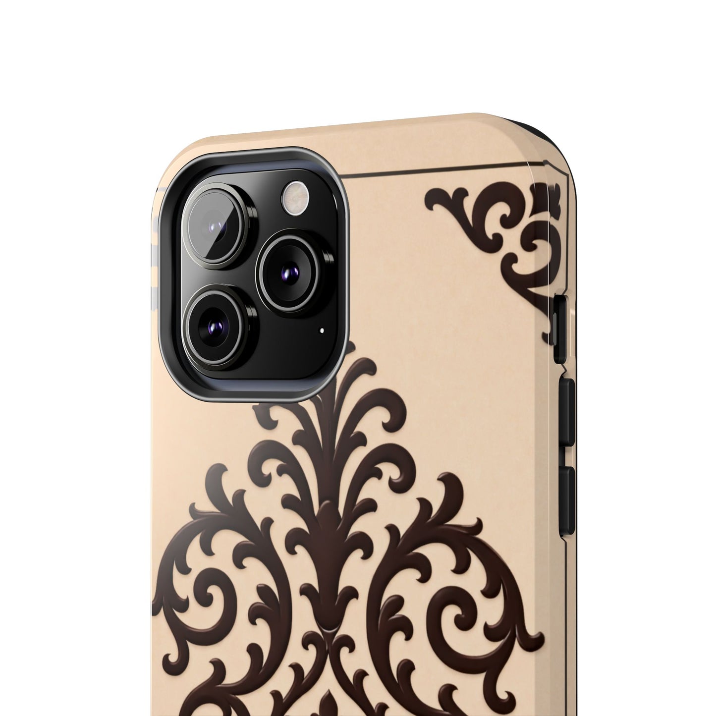 Almond-Beige & Brown Baroque Tough Phone Case — Elegant Beige & Brown Protective Cover