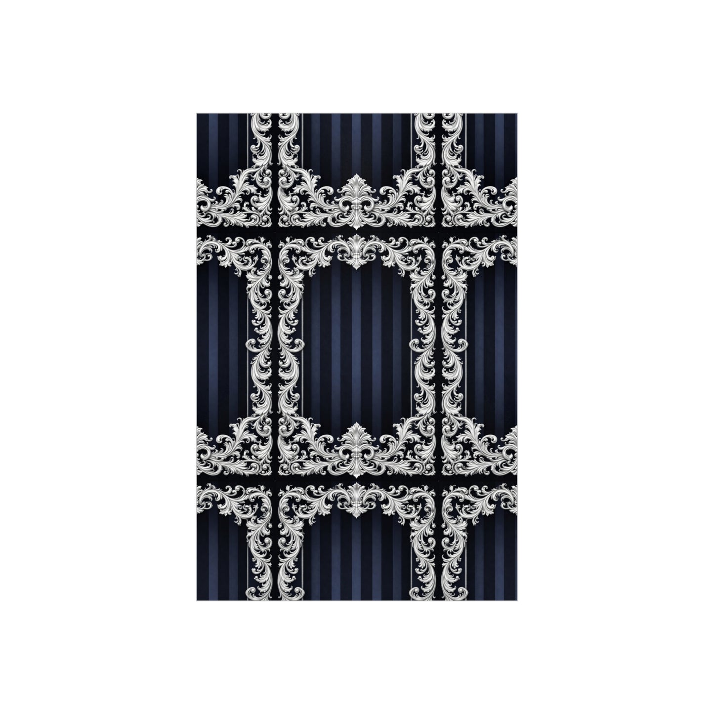 Navy Stripes & Baroque Foam Board Backdrop — Ornate Silver Scroll Panel