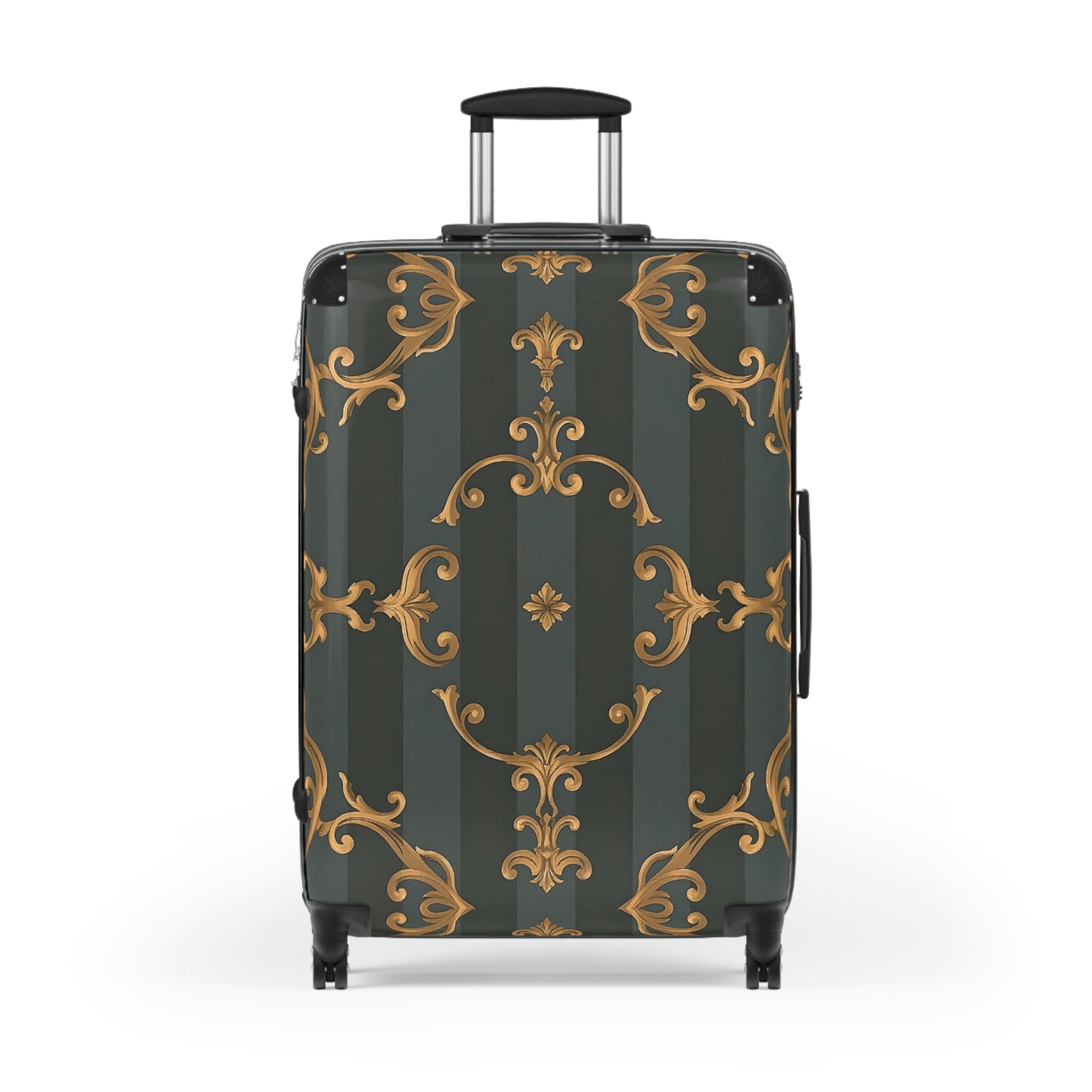 Elegant Vintage Design Suitcase - Travel Accessories, Luggage, Personalized Gift, Vacation Travel - Gray Striped Baroque