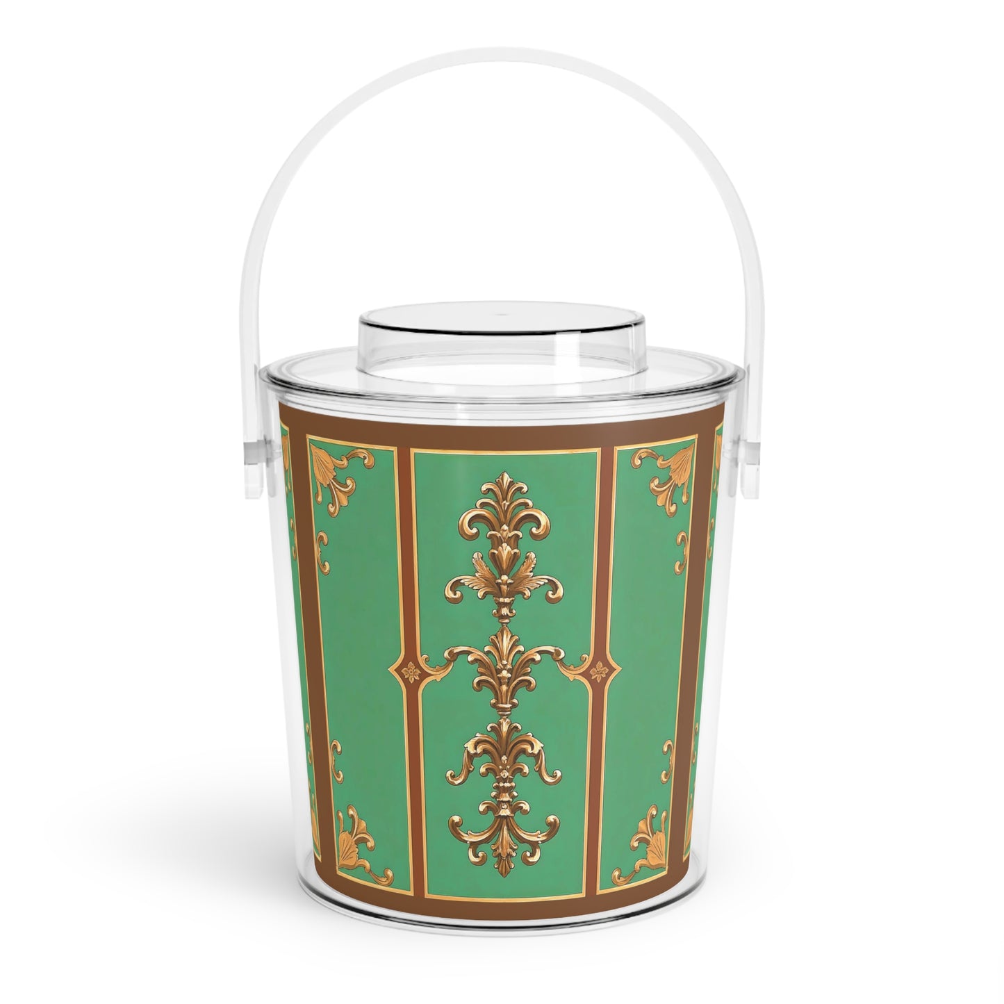 Elegant Green Ice Bucket with Tongs - Perfect for Parties & Celebrations - Rust & Green Striped Baroque