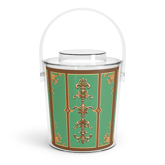Elegant Green Ice Bucket with Tongs - Perfect for Parties & Celebrations - Rust & Green Striped Baroque