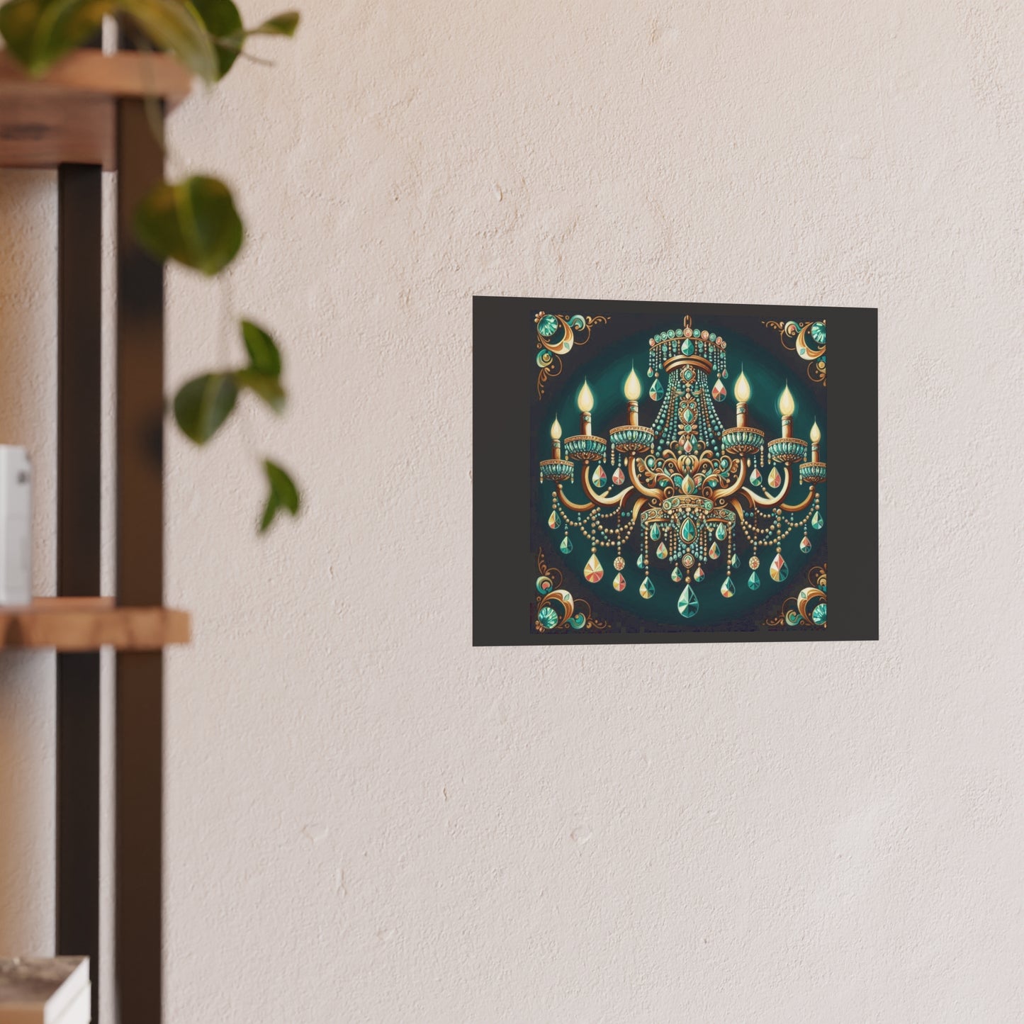 Elegant Chandelier Poster - Luxurious Wall Art for Home Décor - Teal Jeweled Chandelier