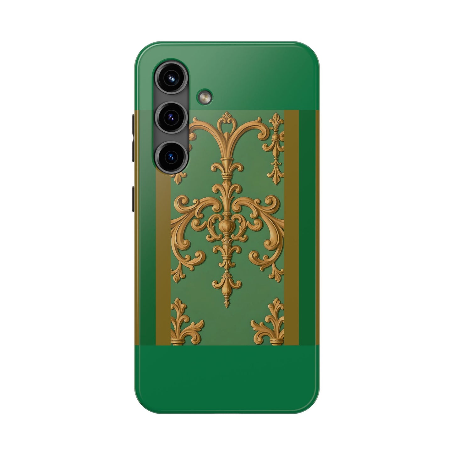 Elegant Floral Tough Phone Case, Durable Phone Cover, Gifts for Her, Stylish Protection, Chic Phone Accessory - Olive Green Striped Rococo