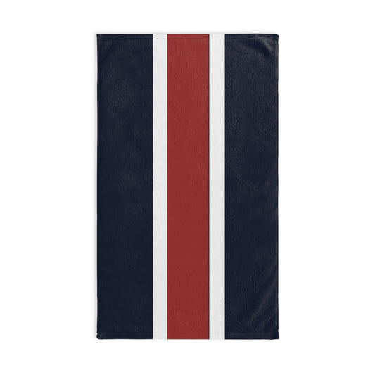 Lunar Midnight & Red-White Striped Stylish Striped Hand Towel, Modern Bathroom Decor, Kitchen Towel Gift, Eco-Friendly Linen, Unique Home Essentials, Nautical Vibe