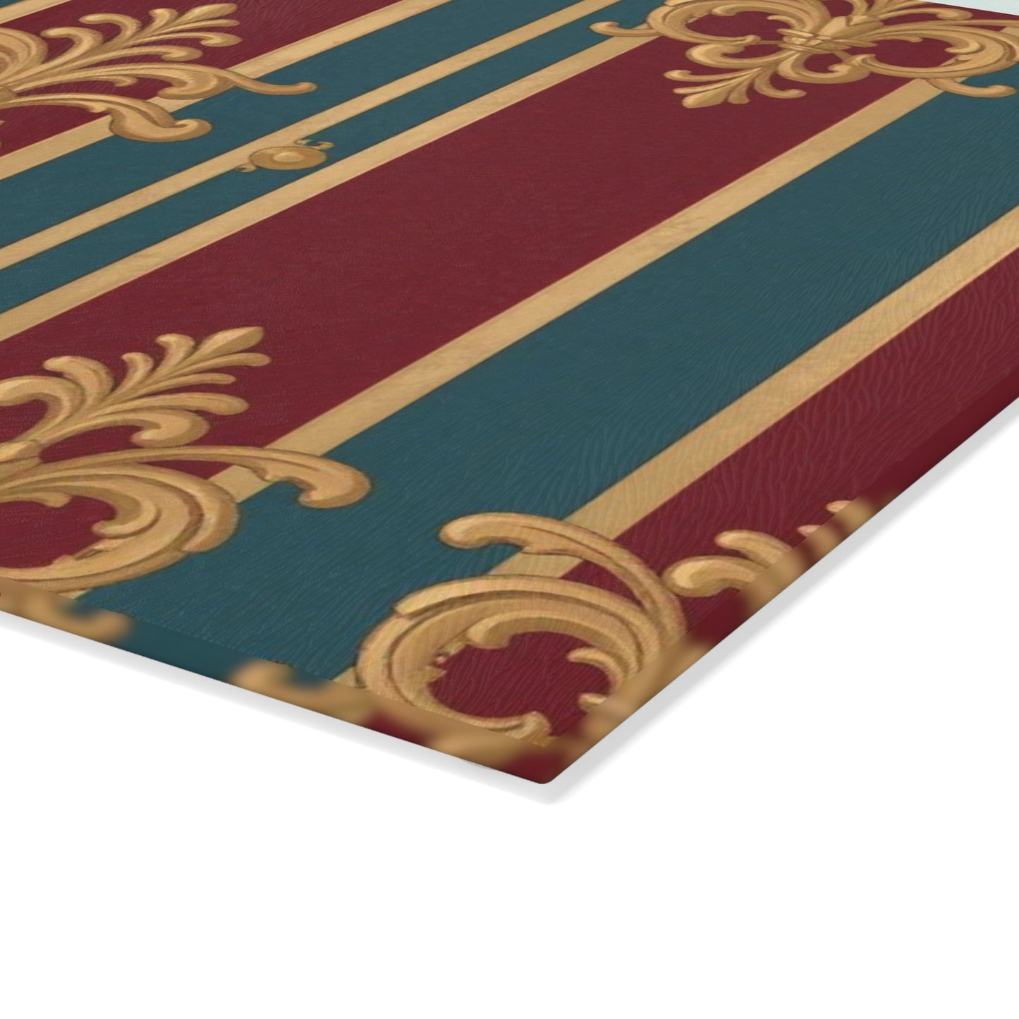 Elegant Floral Glass Cutting Board, Kitchen Decor, Home Gift, Cooking Accessory, Housewarming Present  - Burgundy Striped Gold Baroque