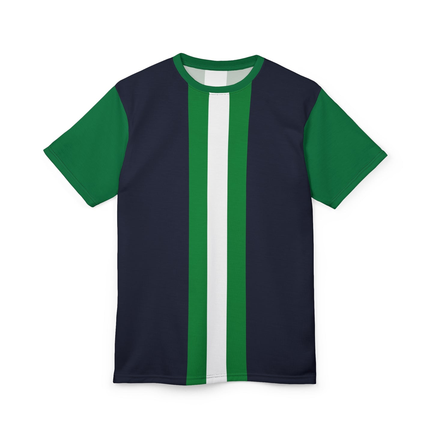 Lunar Midnight & Green-White Striped (Green Collar) Stylish Unisex Cut & Sew Tee, Casual Wear, Graphic Tee, Cool Summer Shirt, Everyday Comfort