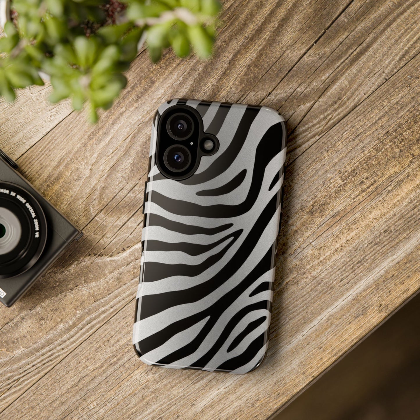 Zebra Print Tough Phone Case - Silver