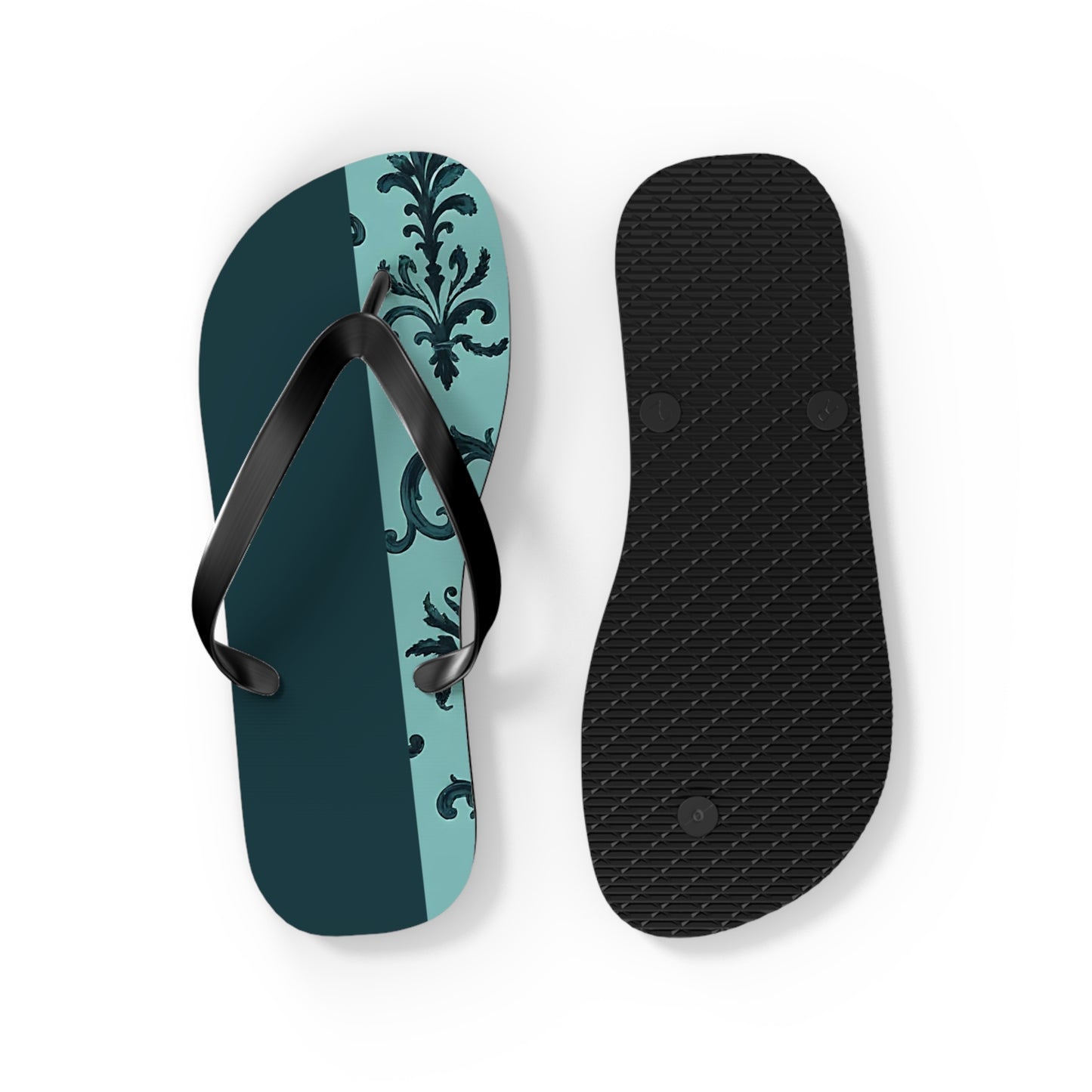 Chic Vintage-Inspired Flip Flops | Summer Footwear, Beach Essentials, Stylish Sandals, Vacation Ready, Gift for Her - Teal Striped Rococo
