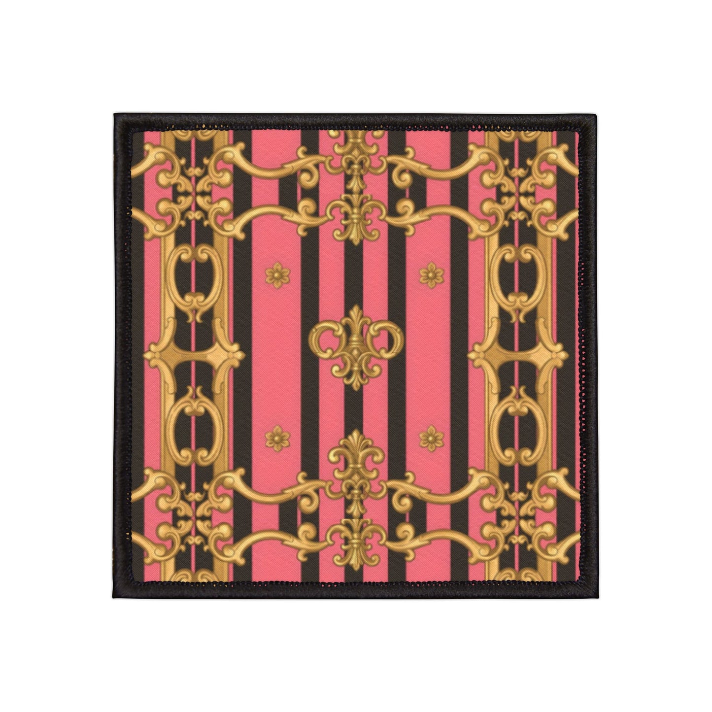 Chic Iron-On Patches for Custom Fashion, Vintage Style Patches for Jackets, Crafting Supplies - Pink & Black Striped Gold Baroque