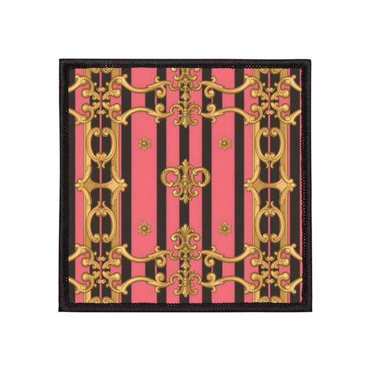 Chic Iron-On Patches for Custom Fashion, Vintage Style Patches for Jackets, Crafting Supplies - Pink & Black Striped Gold Baroque