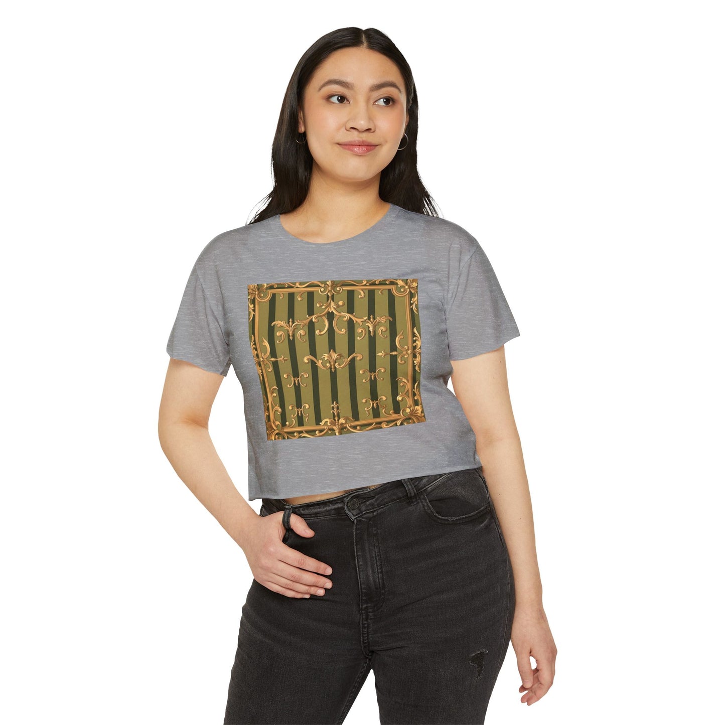 Bohemian Women's Festival Crop Top – Stylish Summer Apparel for Concerts, Beach Days, Music Festivals - Olive Green Striped Rococo