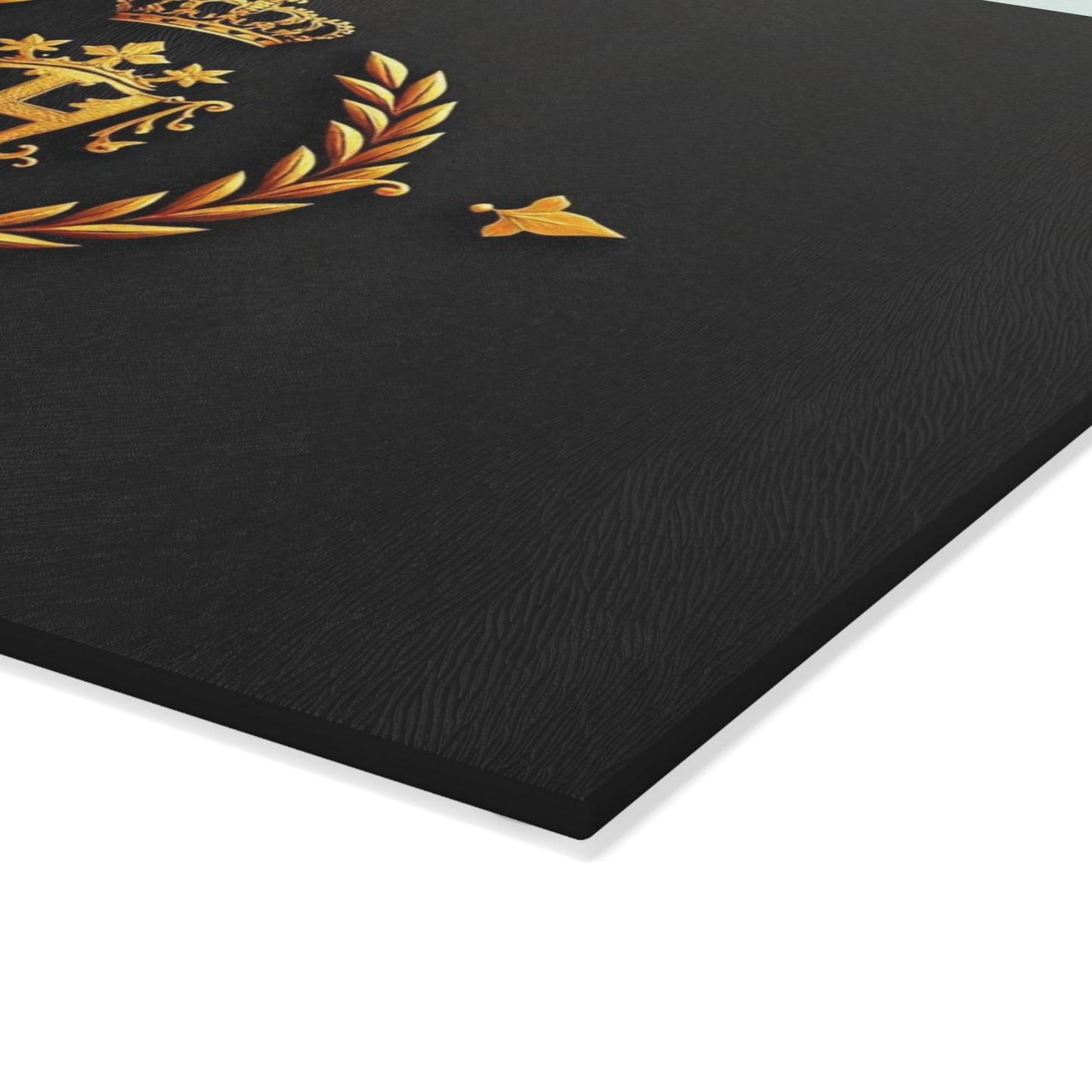 Elegant Glass Cutting Board with Crown and Laurel Design, Kitchen Decor, Gift for Chefs, Housewarming, Weddings - Gold Crest