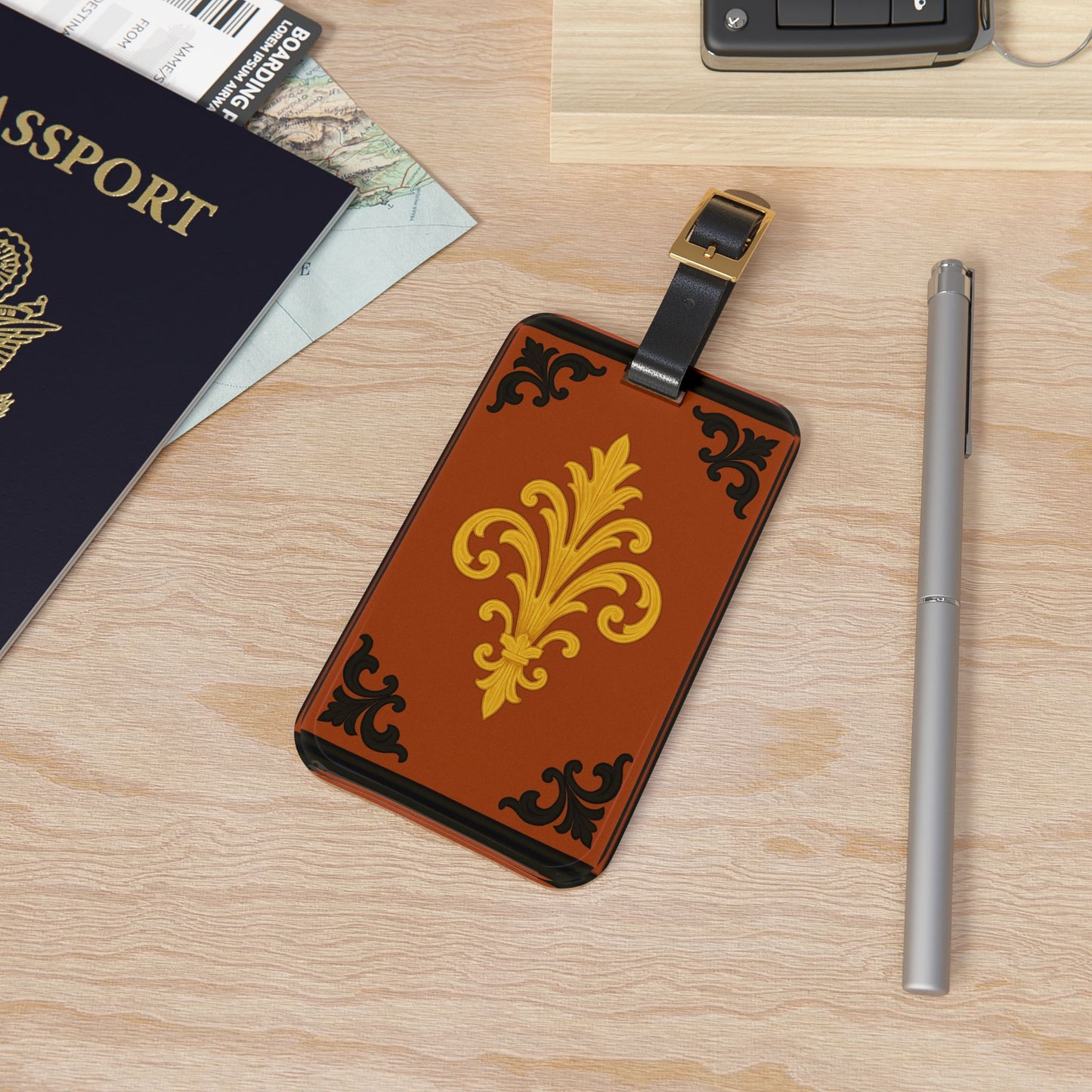 Dusk Terracotta Baroque Luggage Tag — Vintage Travel ID