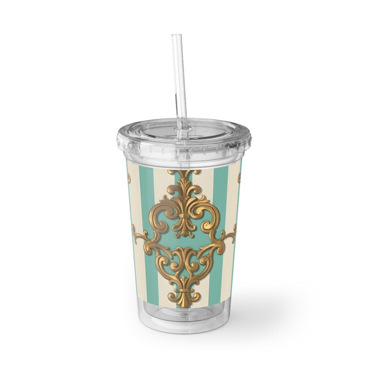 Chic Acrylic Travel Cup - Elegant Drinkware for Coffee Lovers, Wedding Gifts, Party Favors, Office Essentials - Matte Green Striped Rococo