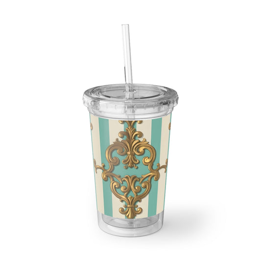 Chic Acrylic Travel Cup - Elegant Drinkware for Coffee Lovers, Wedding Gifts, Party Favors, Office Essentials - Matte Green Striped Rococo
