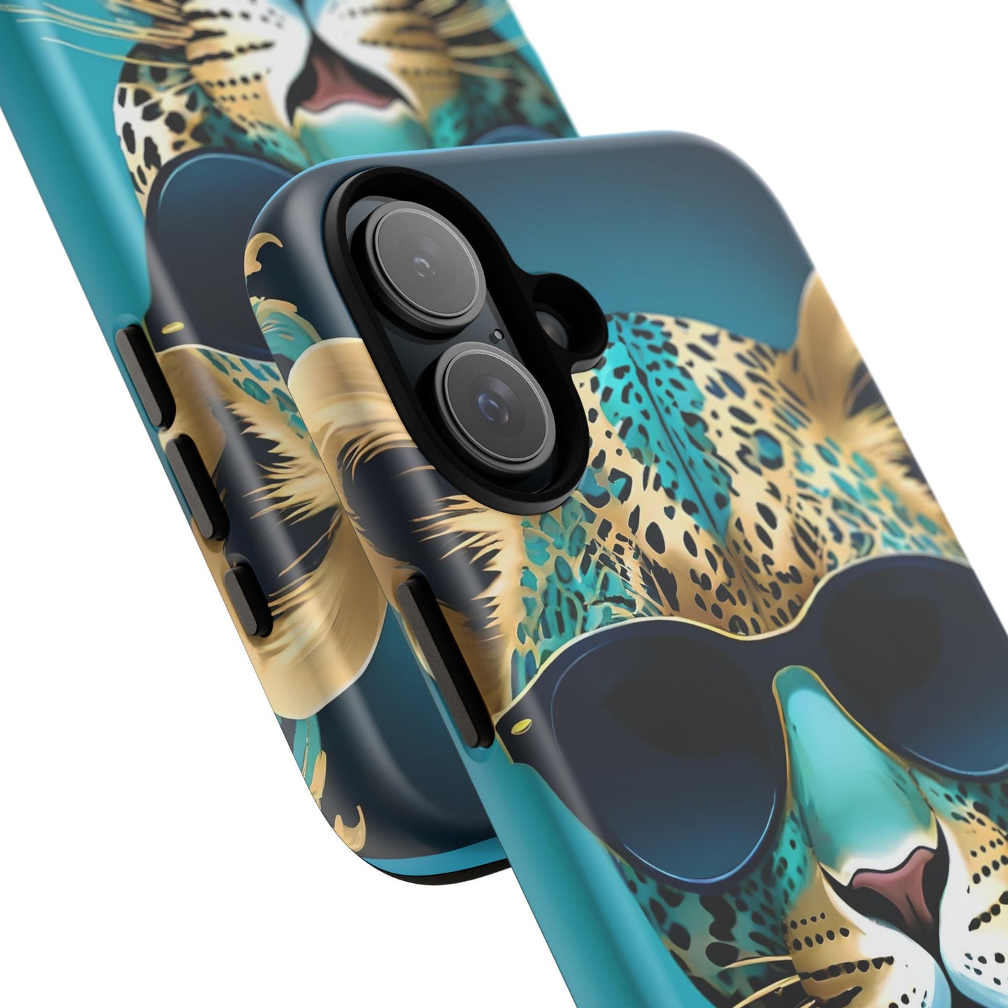Phone Case - Aqua & Gold Leopard In Sunglasses Design