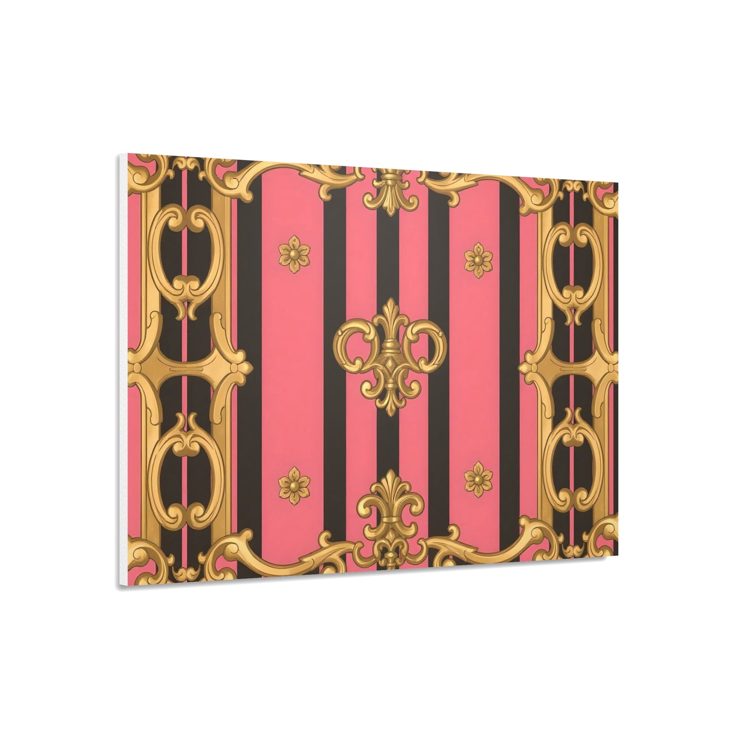 Elegant Decorative Foam Board - Chic Wall Decor, Glam Home Art, Stylish Backdrop, Gift for Her - Pink & Black Striped Gold Baroque