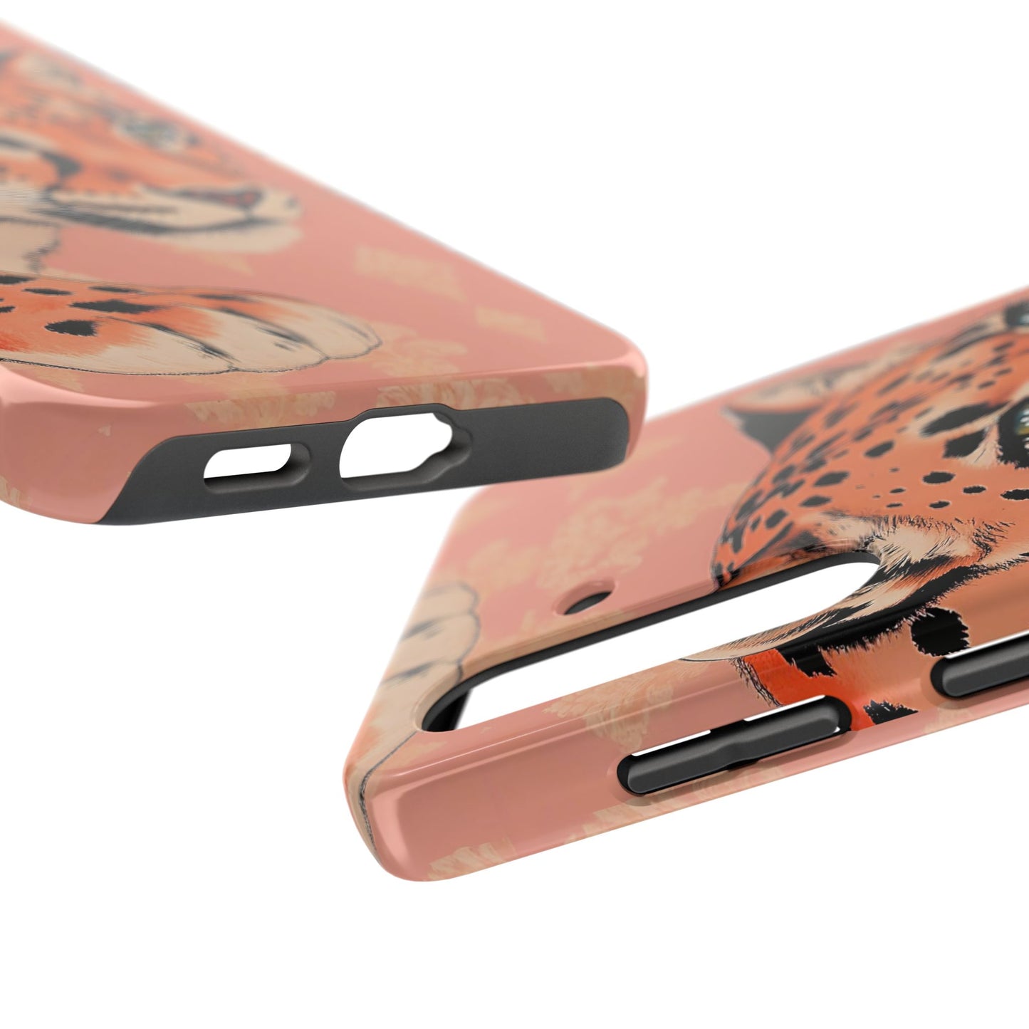 Leopard Tough Phone Case - Trendy Floral Motif Design for Animal Lovers - Peach Leopard & Damask