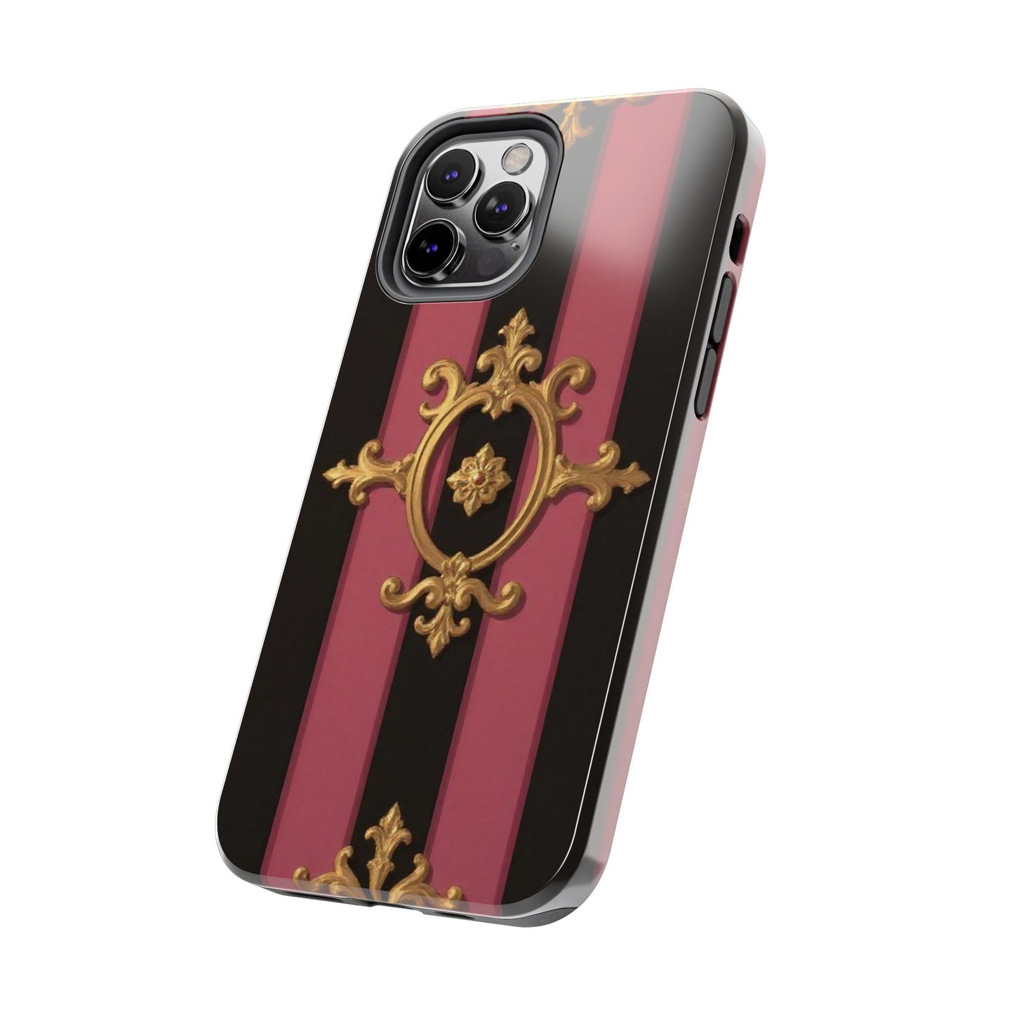 Elegant Black & Mauve Striped Gold Baroque Tough Phone Cases, Luxe Phone Covers, Fashionable Mobile Cases, Gift for Her, Holiday Phone Accessories