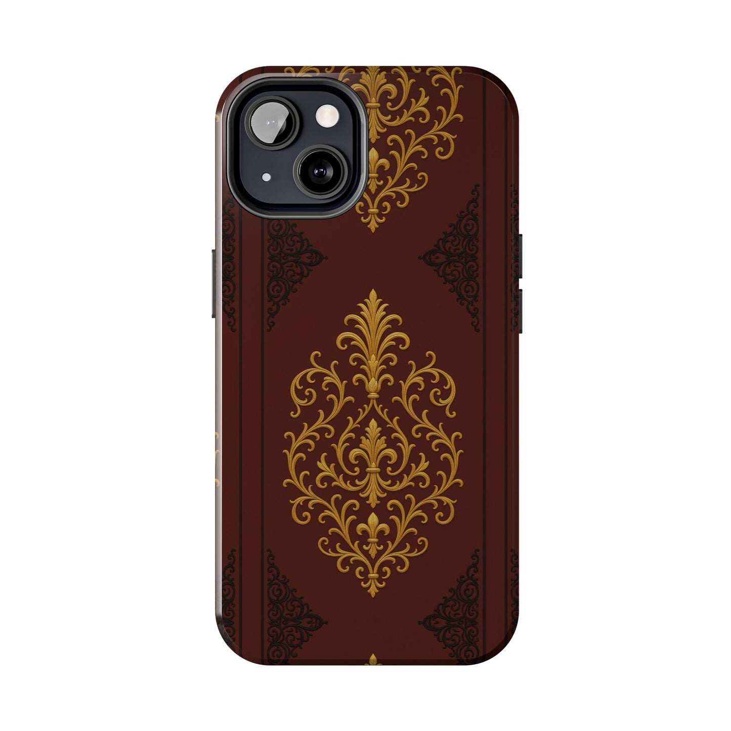 Dusk Burgundy-Black & Gold Baroque Tough Phone Case — Ornate Gold Baroque on Burgundy