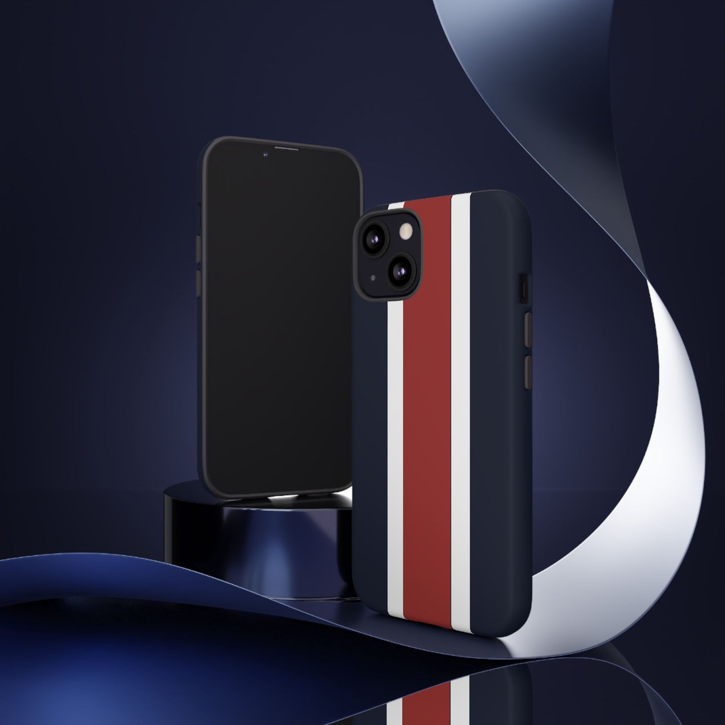Lunar Midnight & Red-White Striped Stylish Phone Case - Tough Cases, Custom iPhone Cover, Sleek Phone Accessories, Gifts for Him/Her