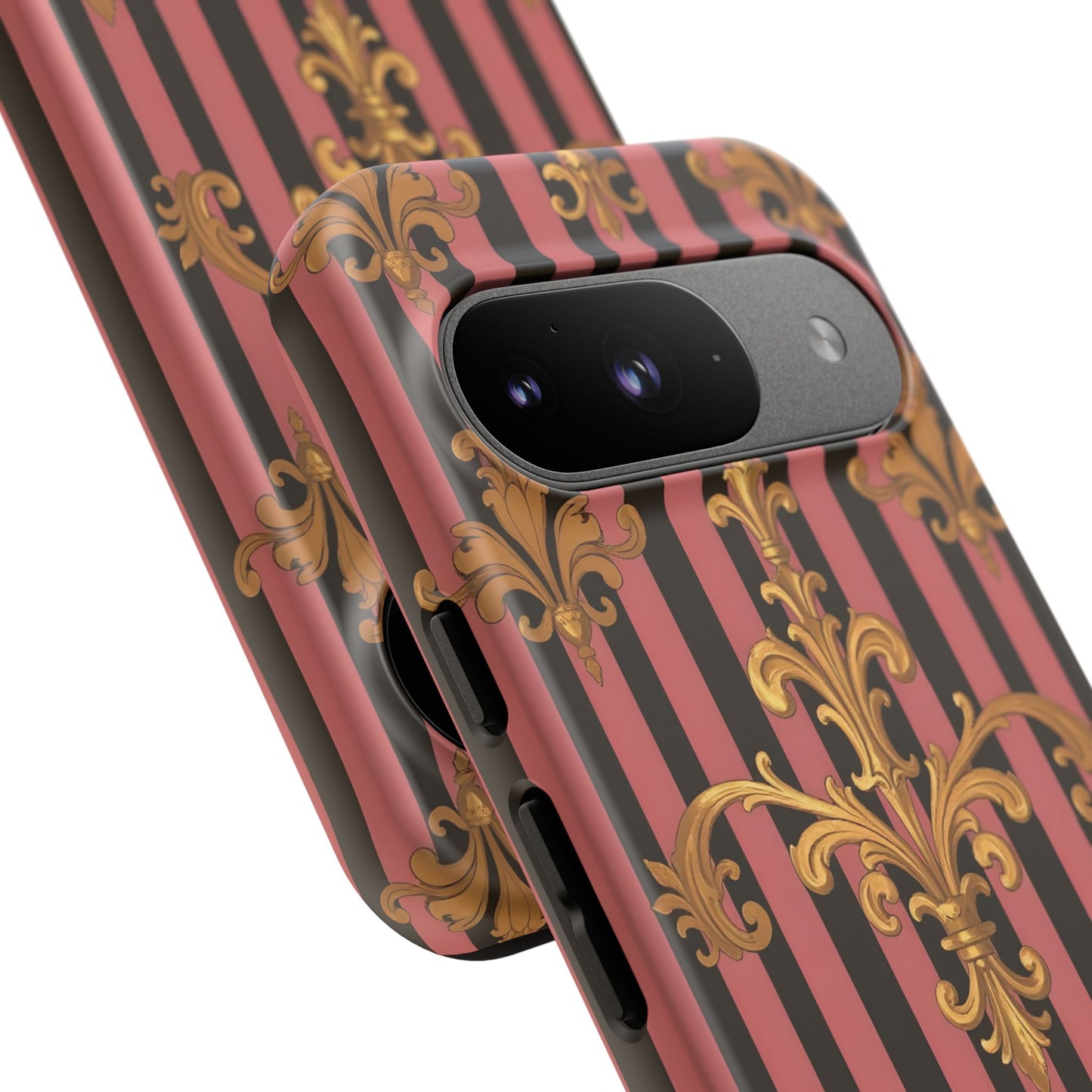 Elegant Floral Motif Phone Case - Tough Cases with Vintage Design - Mauve Striped Gold Damask
