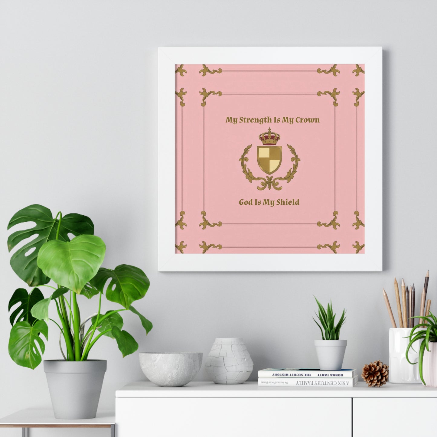 Crest & Crown Spiritual Quote Empowering Framed Poster, Inspirational Wall Art, Crown Design, Home Decor, Motivational Gift, Bible Verse Decoration