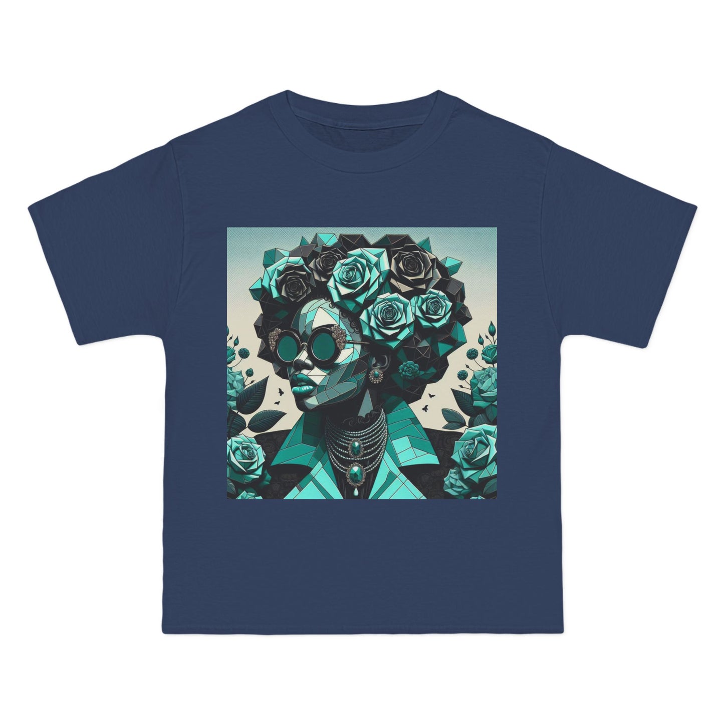 Trendy Floral Graphic Tee | Artistic Short-Sleeve Shirt, Fashionable Summer Top, Chic Gift for Her - Turquoise & Black Roses Lady