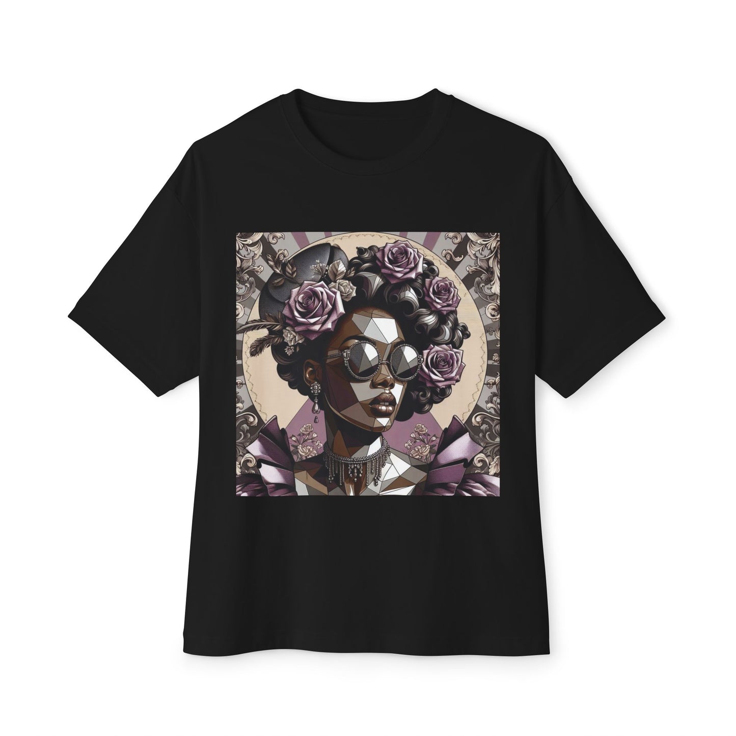 Stylish Graphic Tee with Floral Artwork, Oversized Cotton T-Shirt for Casual Wear, Gift for Art Lovers, Summer Fashion - Lilac Baroque Lady