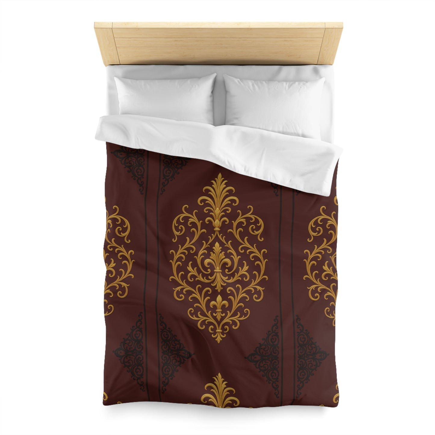 Dusk Burgundy-Black & Gold Baroque Duvet Cover - Regal Gold Baroque on Burgundy Microfiber
