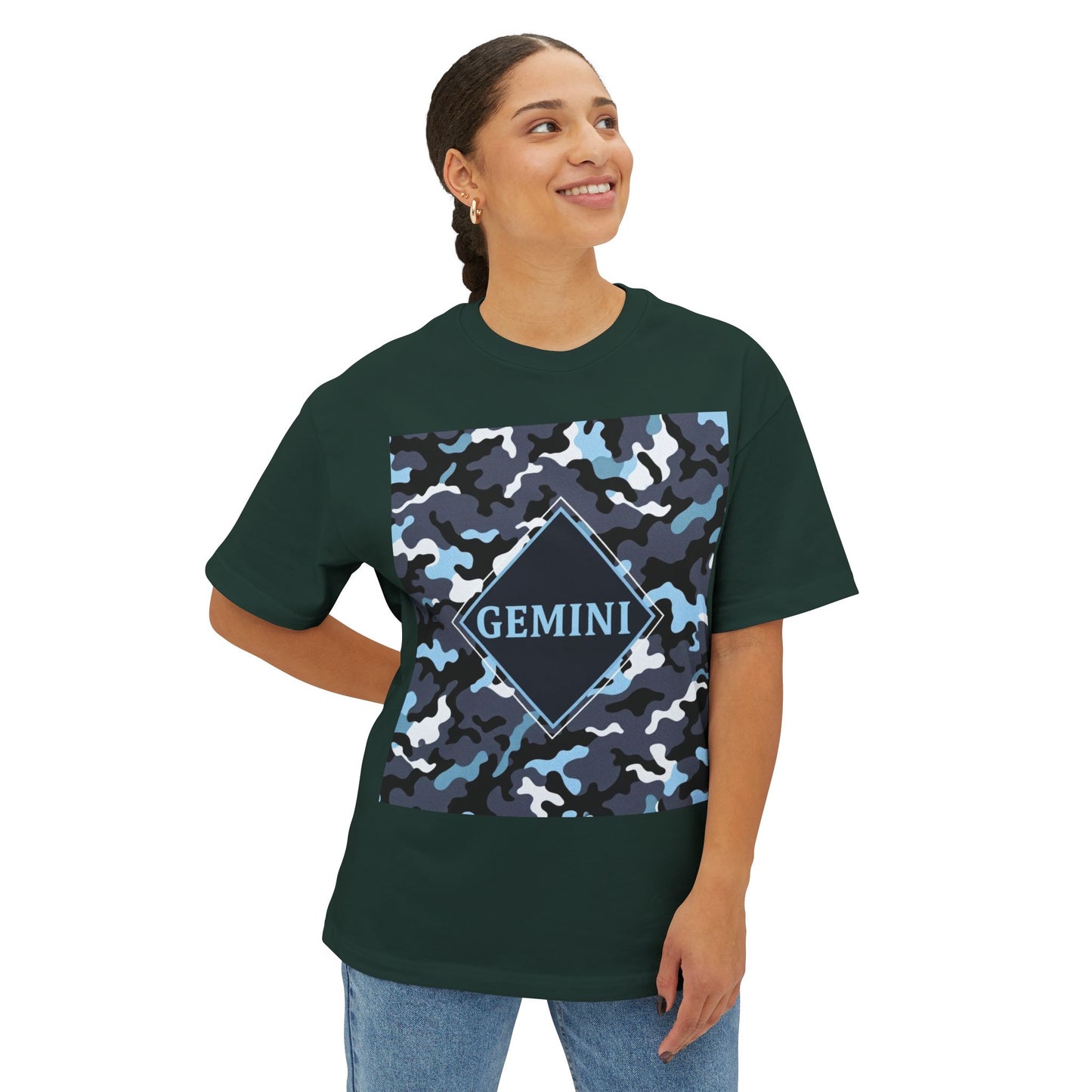 Gemini Oversized Tee - Unisex, Boho Style, Casual Wear, Birthday Gift, Zodiac Apparel, Comfortable Tee - Black, Grey & Ice Blue