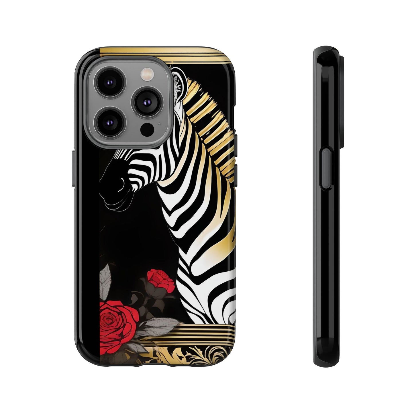 Phone Case - Elegant Zebra & Roses Design