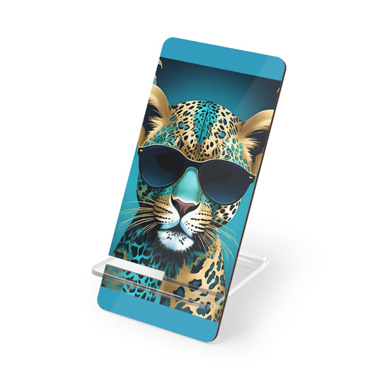 Elegant Floral Smartphone Display Stand - Aqua Leopard & Sunglasses - Decorative Mobile Holder