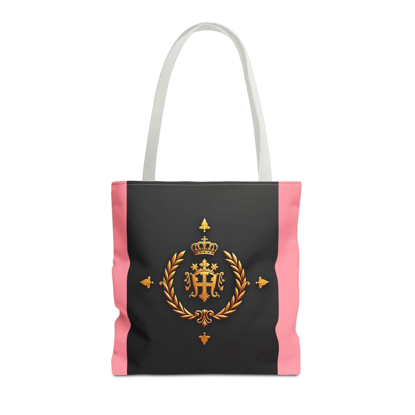 Elegant Monogrammed Tote Bag - Chic Shopper, Eco-Friendly Carryall, Personalized Gift, Stylish Accessory - Pink Striped Gold Crest