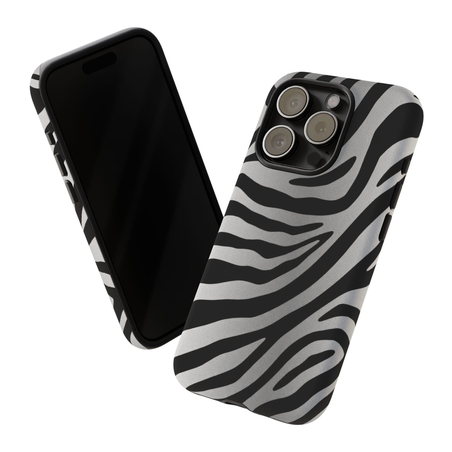 Zebra Print Tough Phone Case - Silver