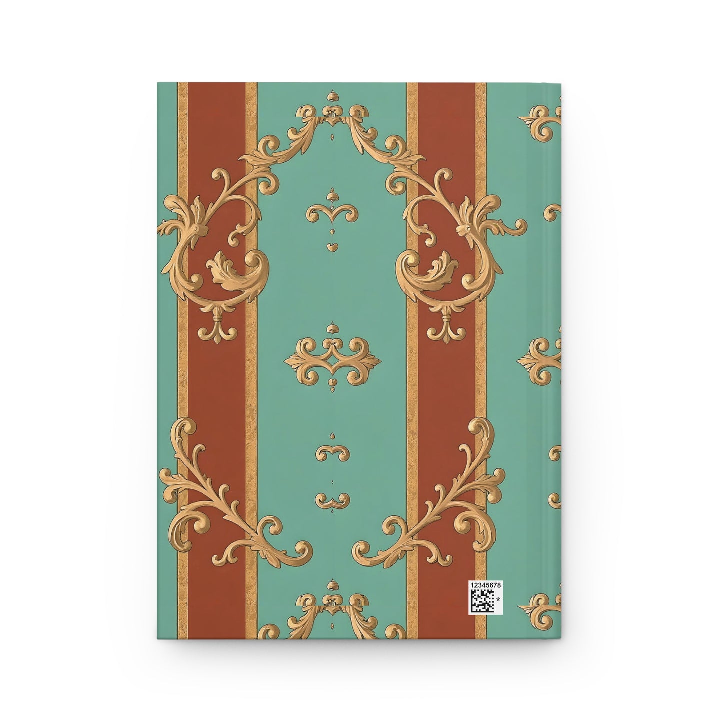 Elegant Vintage Hardcover Journal - Ornate Design for Note-Taking and Journaling - Rust & Mint Aqua Striped Baroque