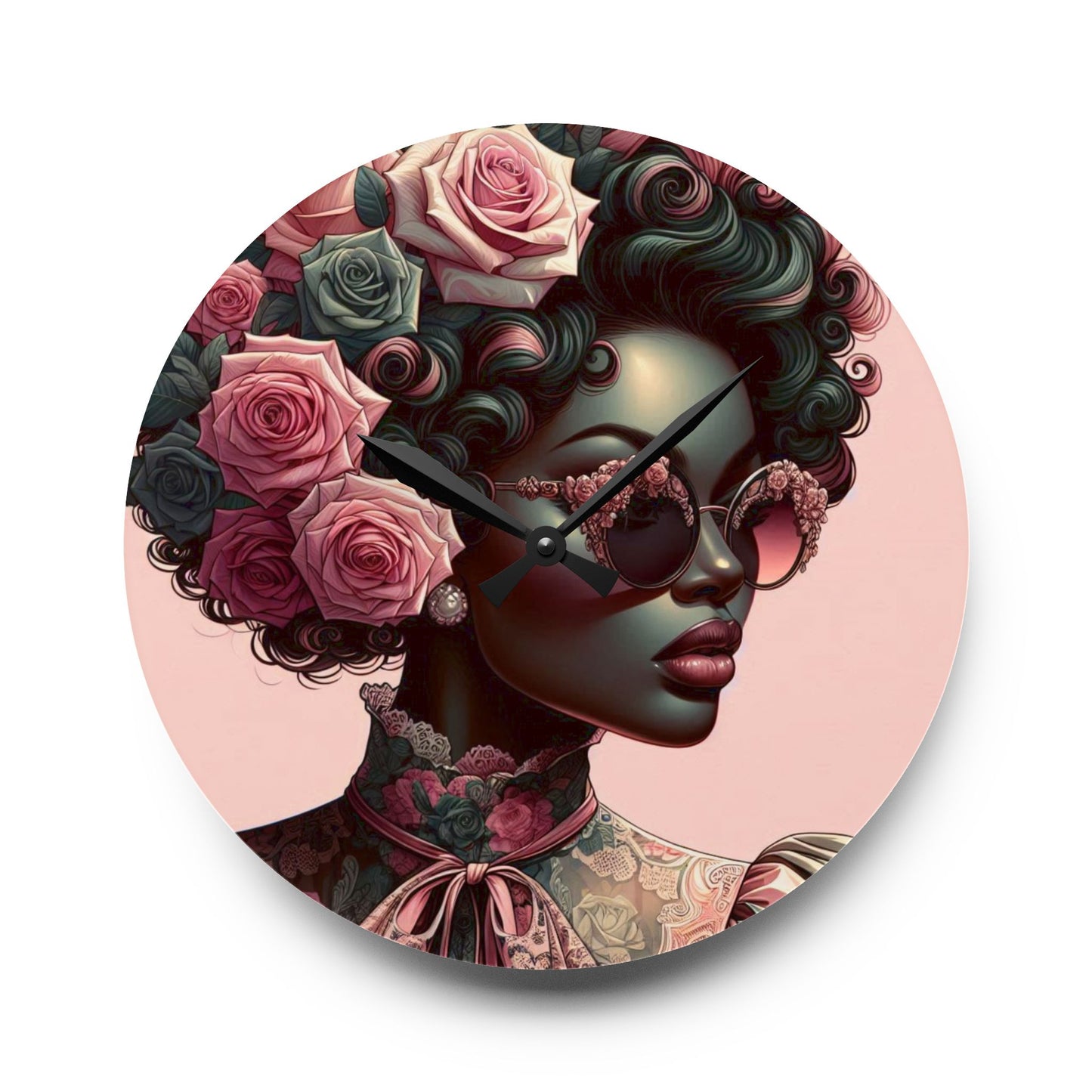 Chic Matte Teal Woman & Baroque Acrylic Wall Clock – Stylish Home Decor, Art Piece, Gift for Her, Boho Wall Art, Unique Gift Idea