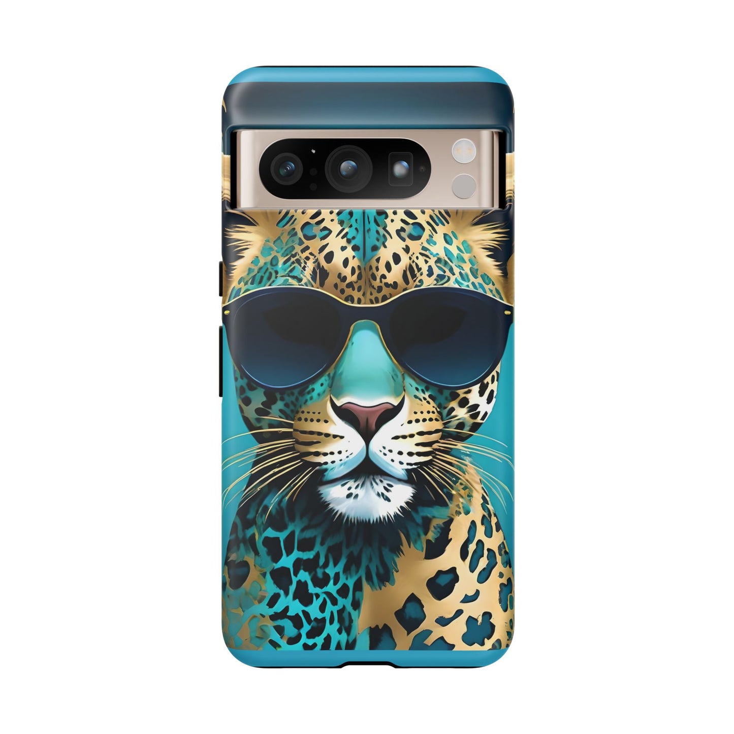 Phone Case - Aqua & Gold Leopard In Sunglasses Design