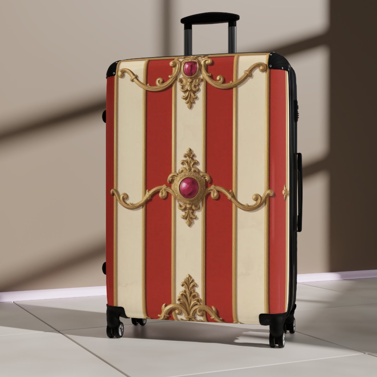 Elegant Vintage Design Suitcase - Perfect for Travel & Special Occasions - Alabaster & Dusk Orange Striped Baroque