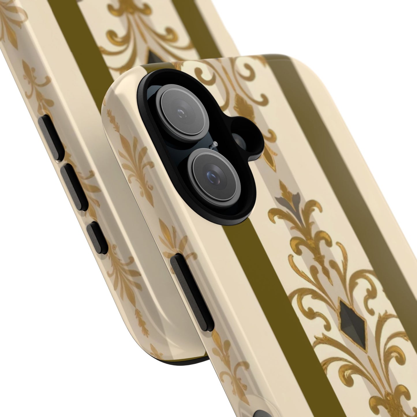 Elegant Floral Motif Phone Case - Tough Cases with Vintage Design - Olive Striped Gold Damask