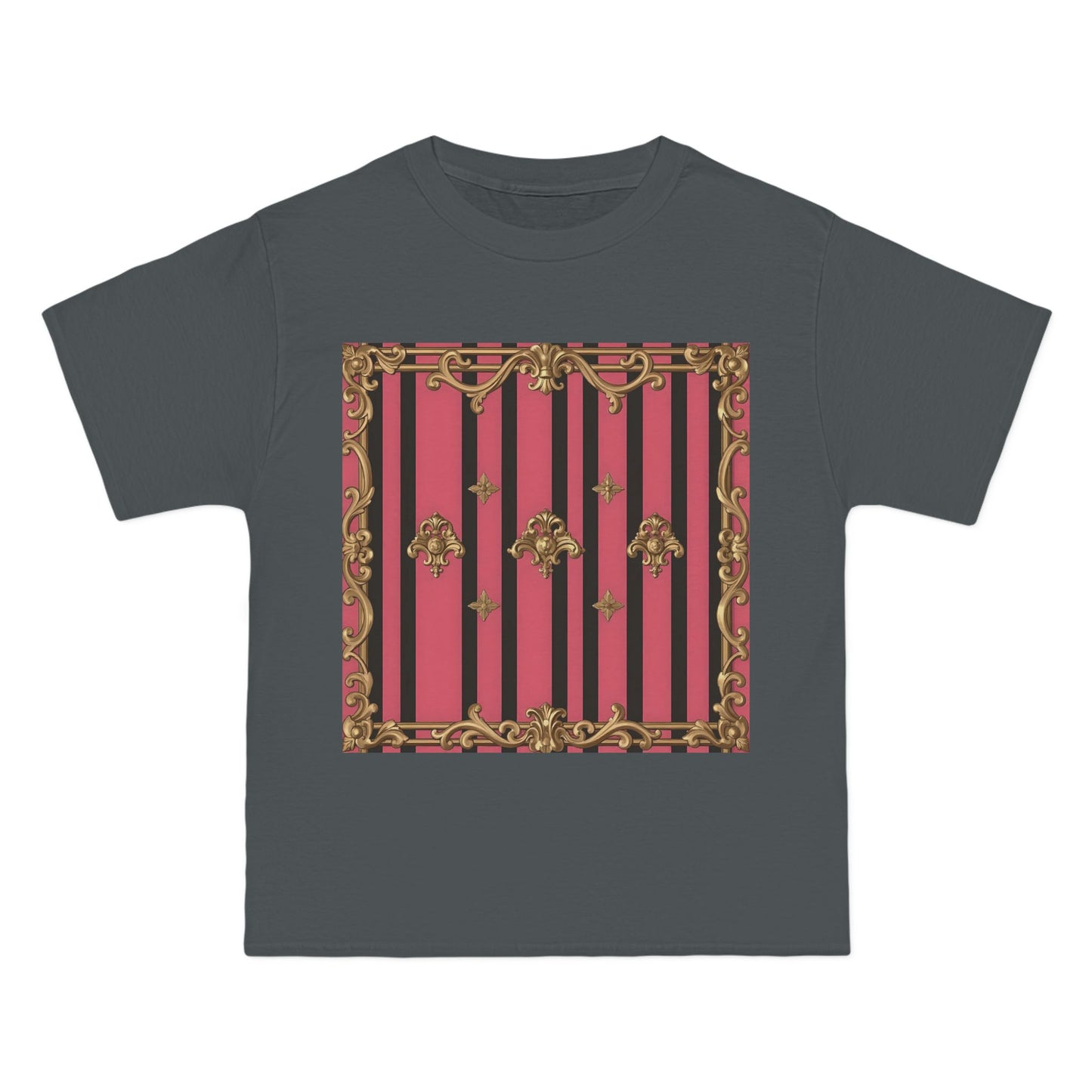 Elegant Baroque Short-Sleeve T-Shirt - Artistic Fashion, Graphics Tee, Unique Gift, Stylish Apparel, Casual Wear - Pink Striped Gold Rococo