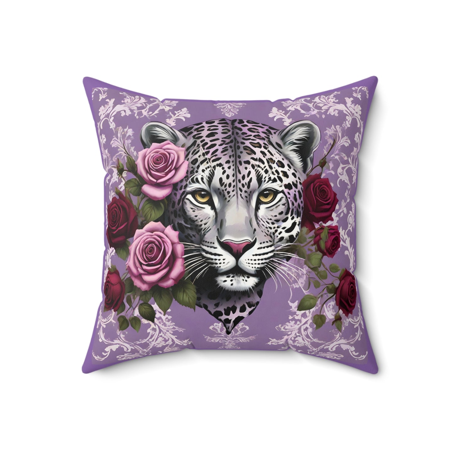 Elegant Leopard Floral Faux Suede Pillow - Lilac Leopard