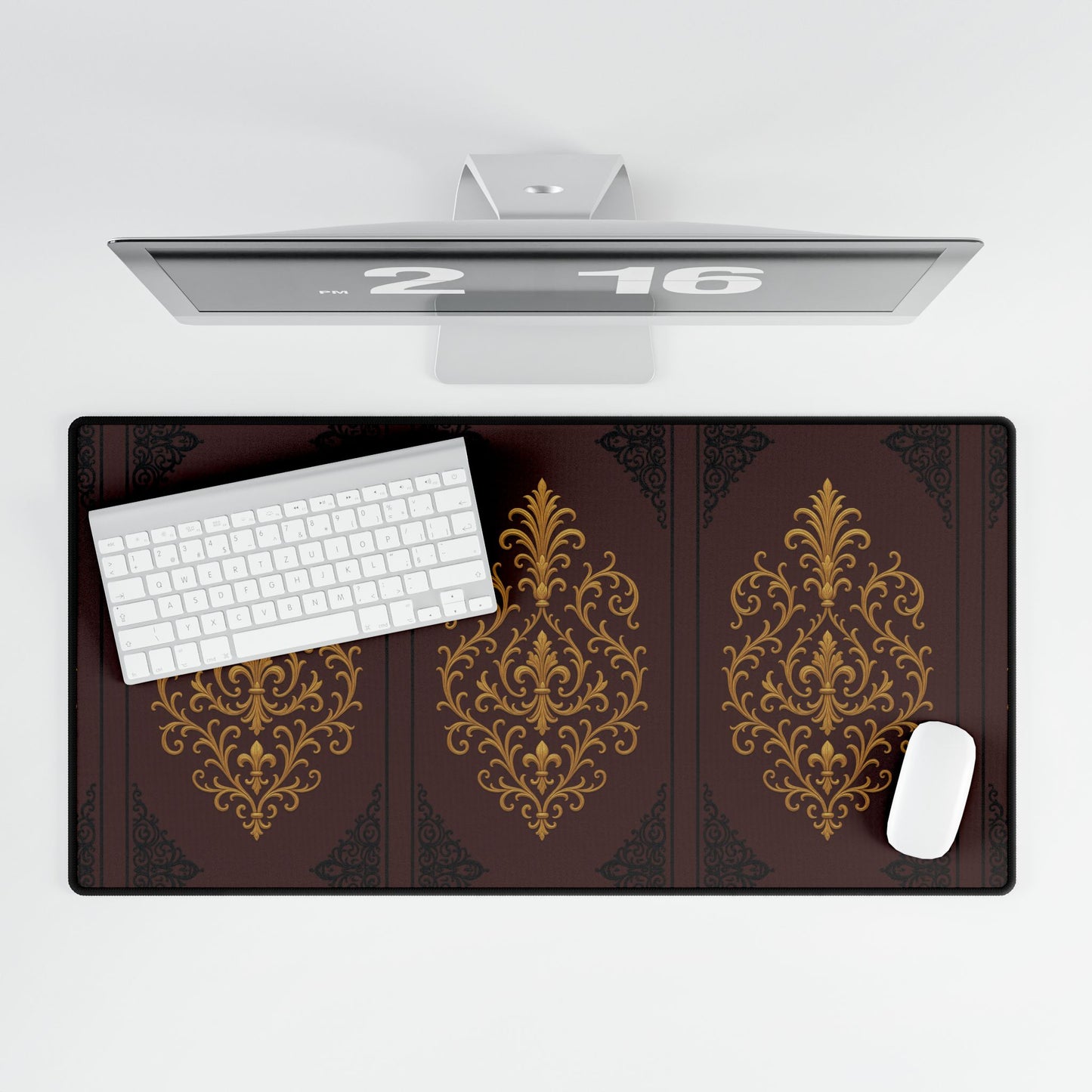 Dusk Burgundy-Black & Gold Baroque Desk Mat — Elegant Gold Baroque Mouse Pad